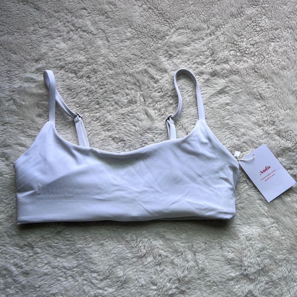 Andie Swim The Maui Top White Bikini Scoop Neck Adjustable Straps AT226 XS NEW